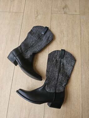 Matisse x Free People Banks Western Black Wash Denim Western Cowgirl Cowboy Boot